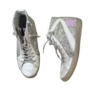 ShuSHOP ROXANNE silver glitter star sneakers girl’s tennis shoes size 4